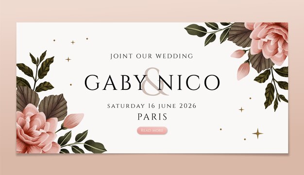 Plantilla de banner horizontal de boda floral acuarela