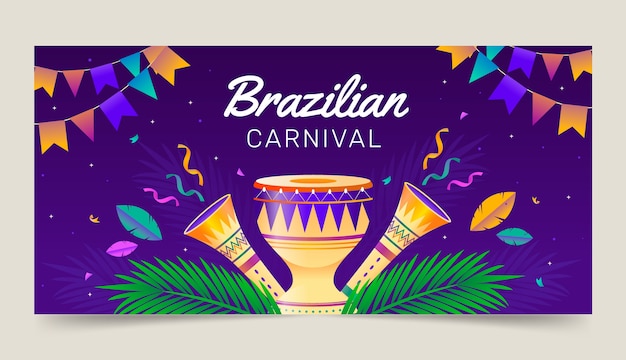 Plantilla de banner horizontal de carnaval brasileño degradado de carnaval