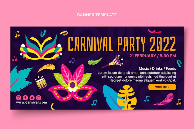 Plantilla de banner horizontal de carnaval plano