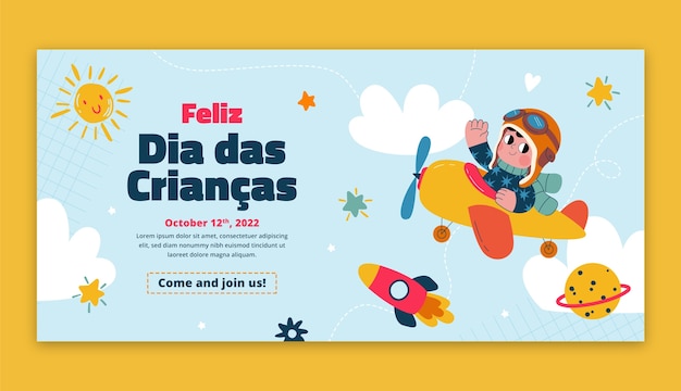 Vector plantilla de banner horizontal para la celebración del dia das criancas