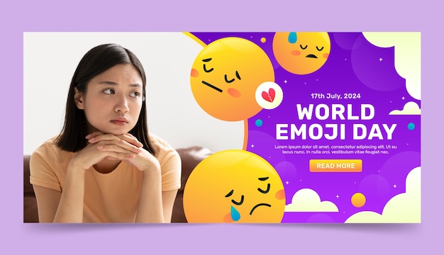 plantilla de banner horizontal para la celebración del día mundial del emoji