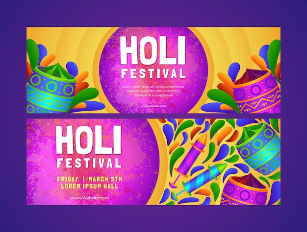 Vector plantilla de banner horizontal para la celebración del festival holi