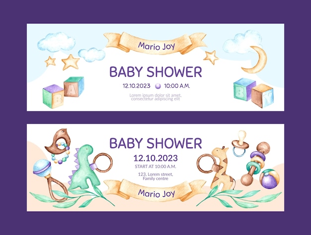Plantilla de banner horizontal de celebración de fiesta de baby shower