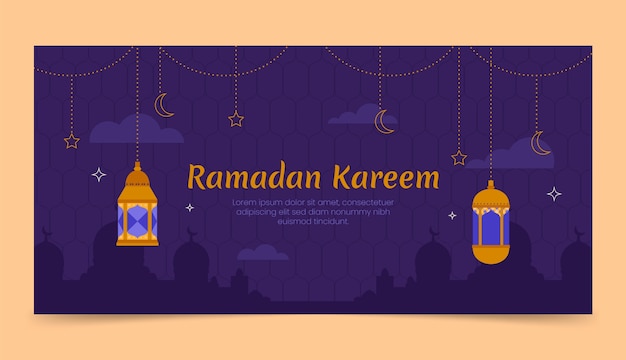 Plantilla de banner horizontal de celebración plana de ramadán