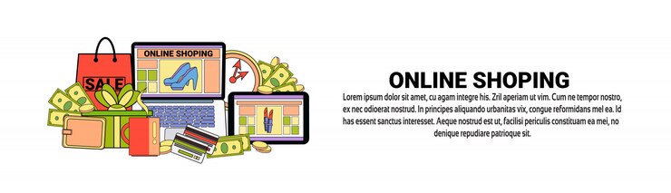 Vector plantilla de banner horizontal de compras en línea concepto de comercio electrónico