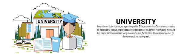 Plantilla de banner horizontal de concepto de educación universitaria