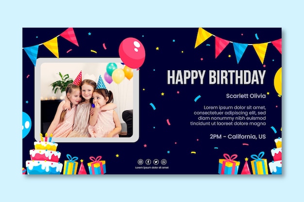 Vector plantilla de banner horizontal de cumpleaños infantil