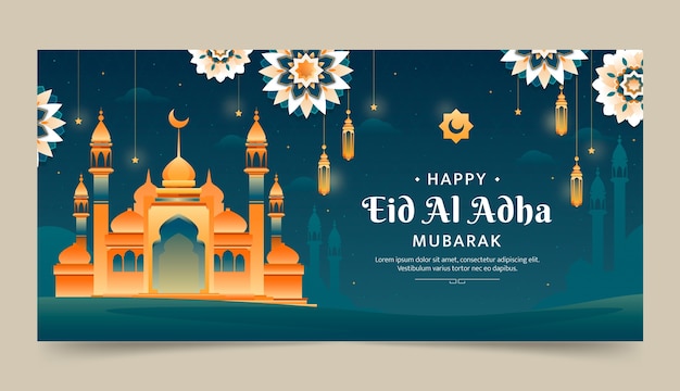 Plantilla de banner horizontal degradado para celebración de eid al-adha