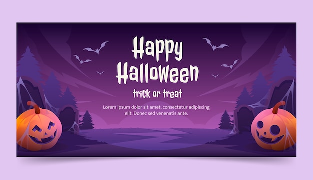 Plantilla de banner horizontal degradado para celebración de halloween