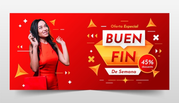 Vector plantilla de banner horizontal degradado para el evento el buen fin en español