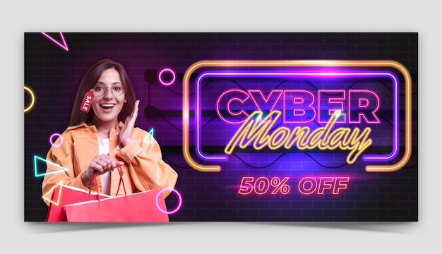 Plantilla de banner horizontal degradado para venta de cyber monday