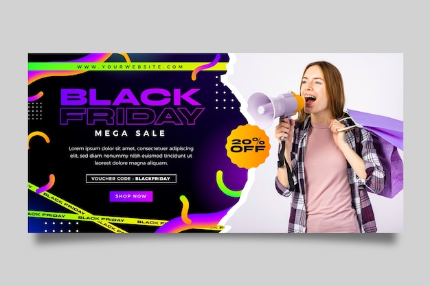 Vector plantilla de banner horizontal degradado para venta de viernes negro