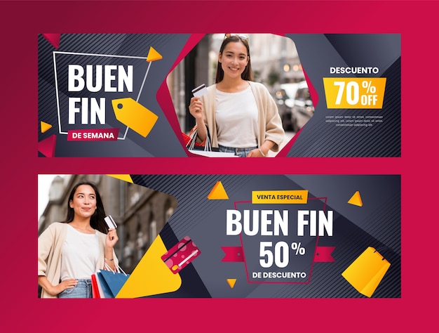 Vector plantilla de banner horizontal degradado para ventas de buen fin