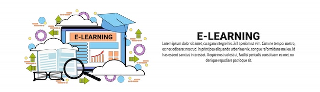 Plantilla de Banner Horizontal de E-learning Educación en línea concepto