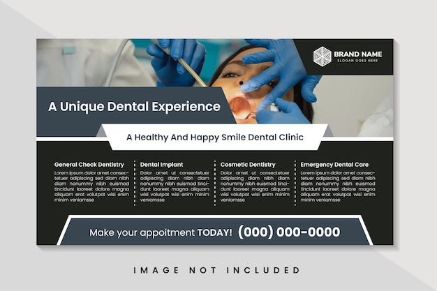 Vector plantilla de banner horizontal para una experiencia dental única portada moderna editable con espacio para fotos