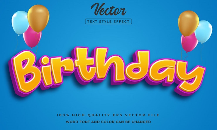 Vector plantilla de banner horizontal de feliz cumpleaños vectorial con efecto de estilo 3d de texto editable