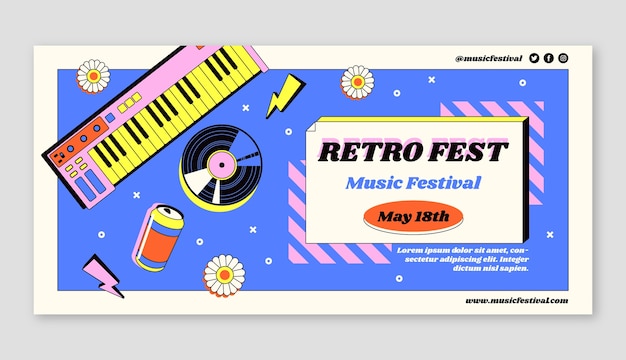 Plantilla de banner horizontal de festival de música