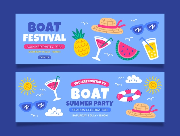 Vector plantilla de banner horizontal de fiesta en barco de diseño plano