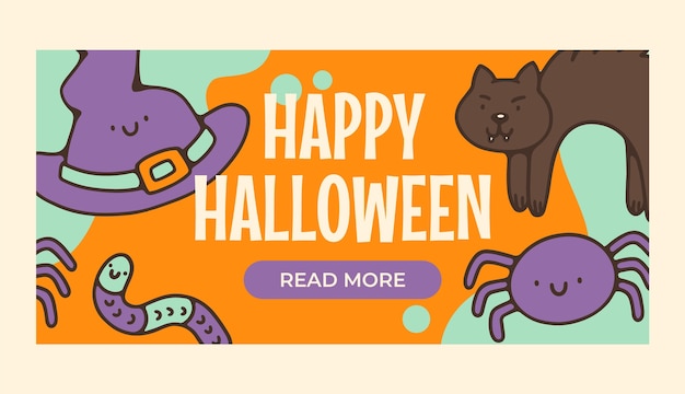 Plantilla de banner horizontal de halloween dibujado a mano