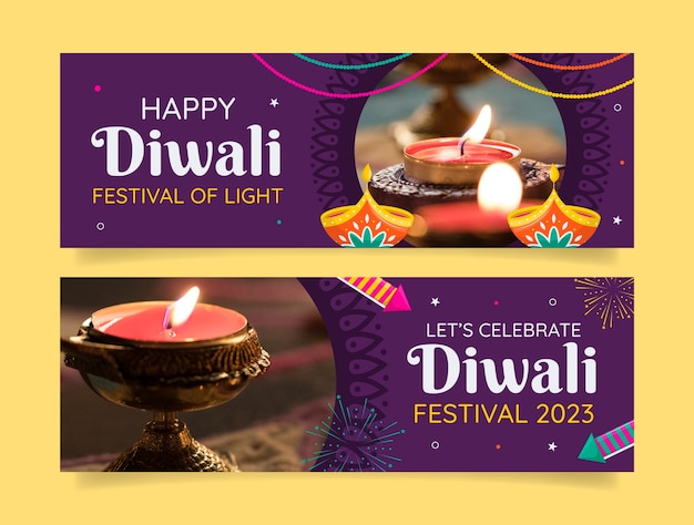 Plantilla de banner horizontal plana para la celebración del festival diwali