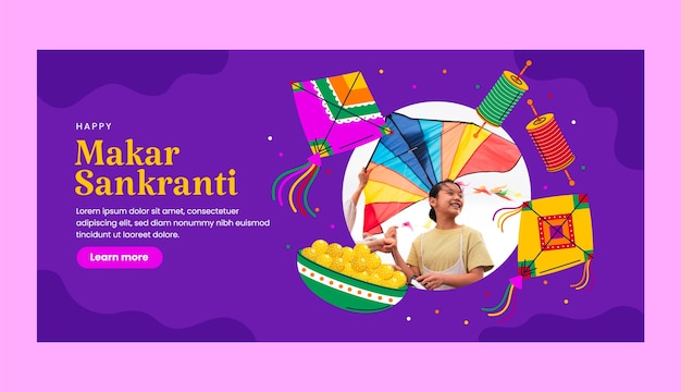 plantilla de banner horizontal plana para la celebración del festival Makar Sankranti