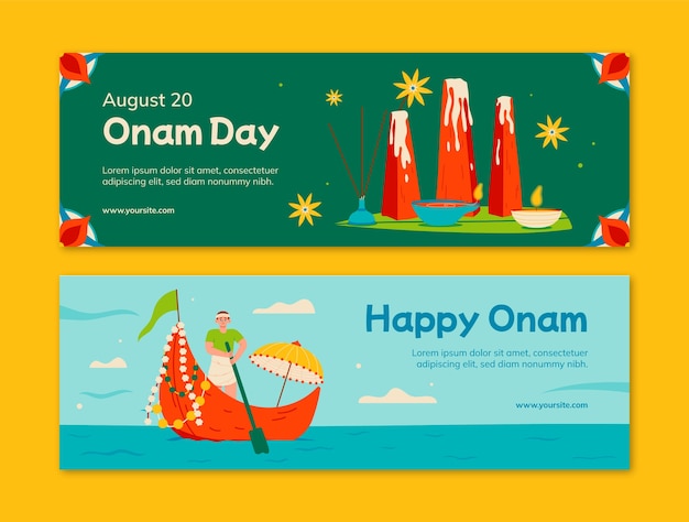 Vector plantilla de banner horizontal plana para la celebración del festival onam