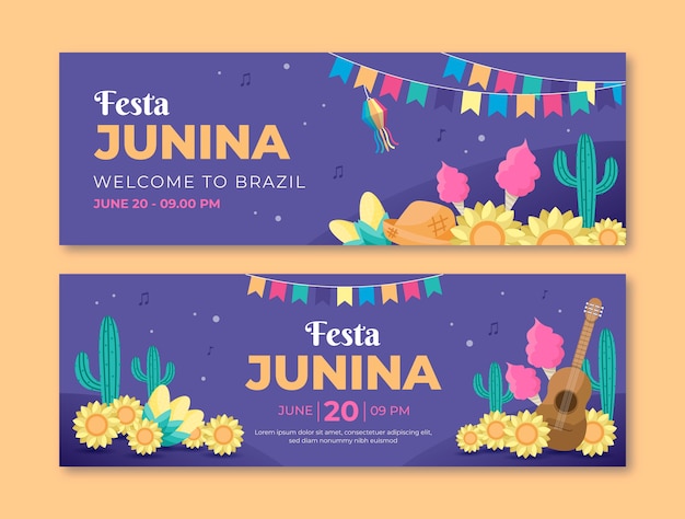 Vector plantilla de banner horizontal plana festas juninas