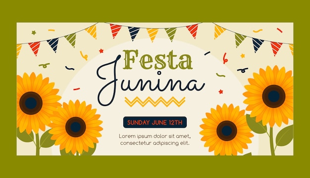 Vector plantilla de banner horizontal plana festas juninas