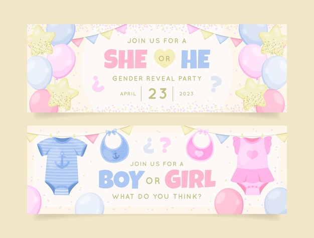 Plantilla de banner horizontal plana para fiesta de revelación de género