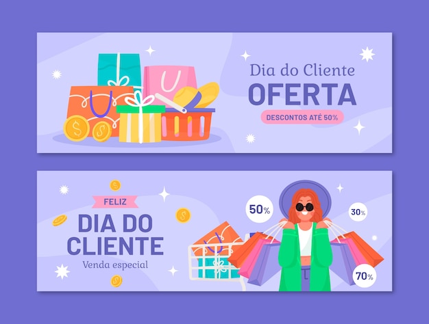 Vector plantilla de banner horizontal plana para la venta de dia do cliente