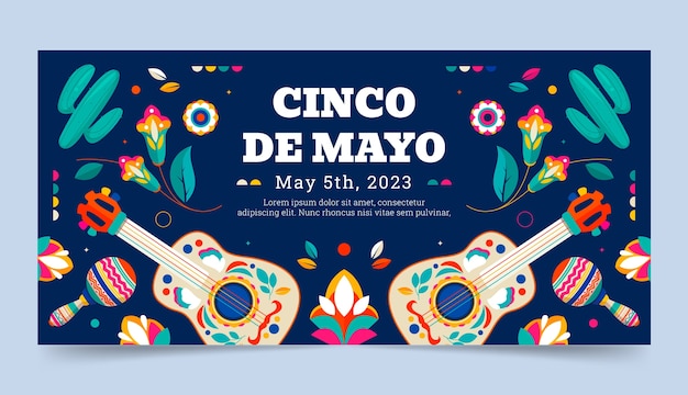 Vector plantilla de banner horizontal plano para la celebración del cinco de mayo