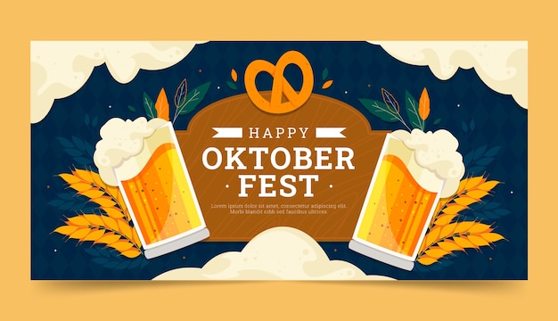 Vector plantilla de banner horizontal plano para la celebración del festival de la cerveza oktoberfest