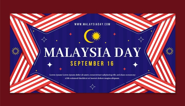 Vector plantilla de banner horizontal plano del día de malasia