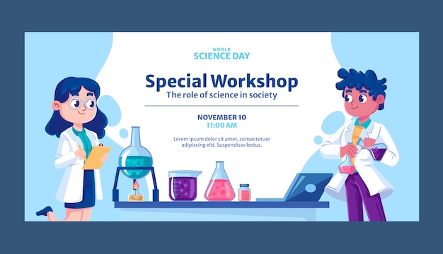 Plantilla de banner horizontal plano del día mundial de la ciencia