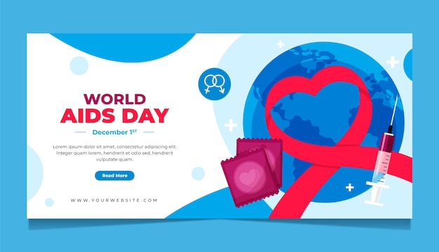 Vector plantilla de banner horizontal plano del día mundial del sida