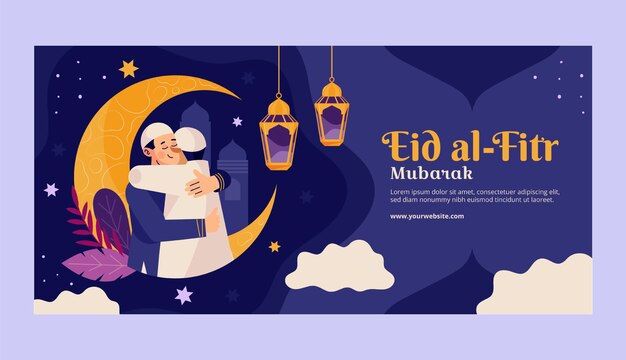 Plantilla de banner horizontal plano eid al-fitr