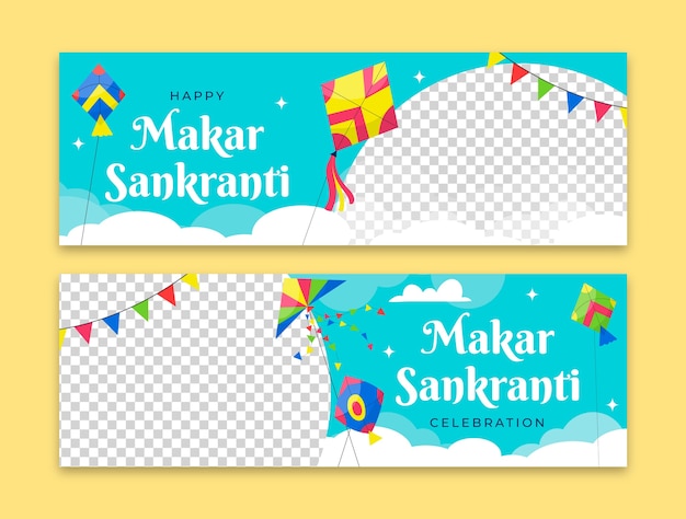 plantilla de banner horizontal plano para el festival Makar Sankranti