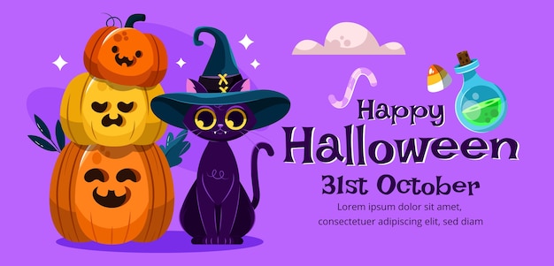 Vector plantilla de banner horizontal plano de halloween