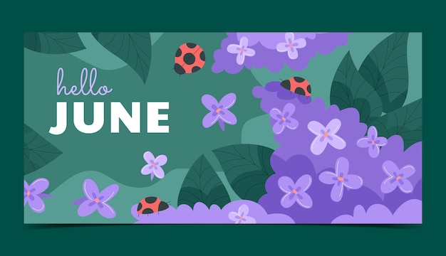 Vector plantilla de banner horizontal plano hola junio