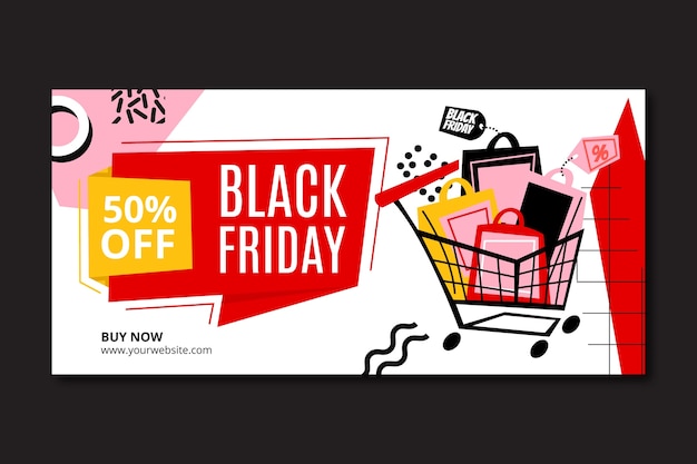 Plantilla de banner horizontal plano para rebajas de viernes negro