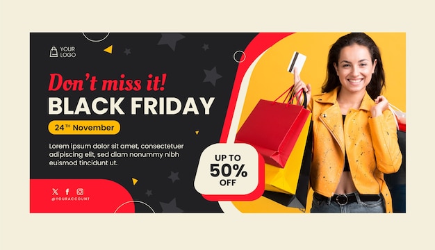 Plantilla de banner horizontal plano para rebajas del viernes negro