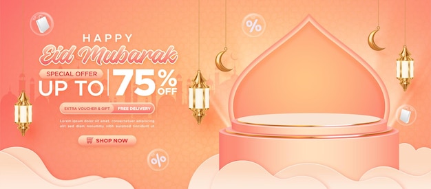 Plantilla de banner horizontal de promoción de venta de eid mubarak