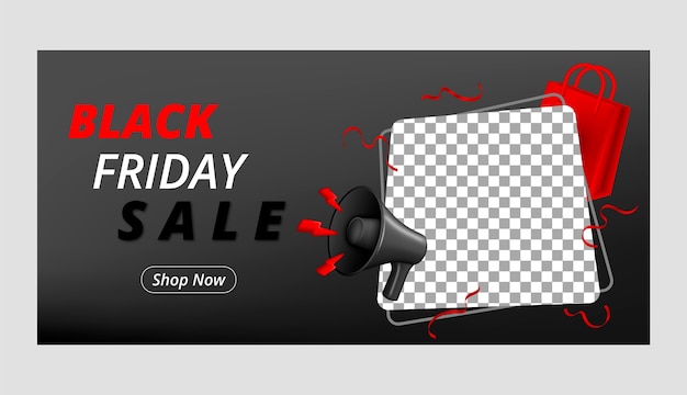 Vector plantilla de banner horizontal realista para rebajas del viernes negro