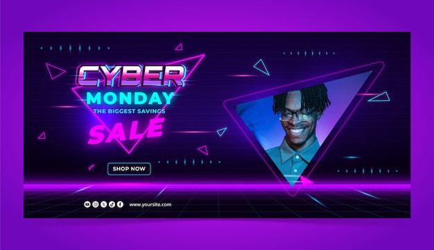 Vector plantilla de banner horizontal realista para la venta del cyber monday