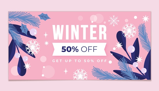 Plantilla de banner horizontal de rebajas planas de invierno