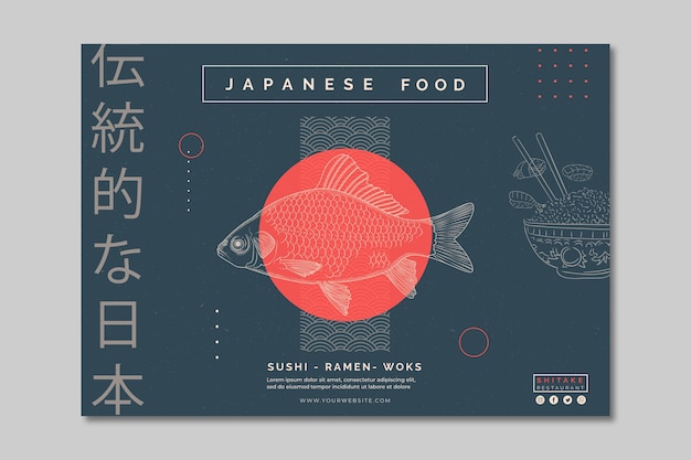 Plantilla de banner horizontal para restaurante de comida japonesa