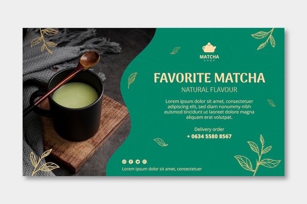 Plantilla de banner horizontal para té matcha