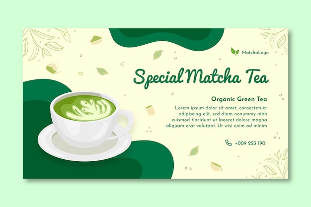 Vector plantilla de banner horizontal de té matcha