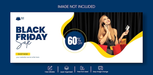 plantilla de banner horizontal para la venta de moda del viernes negro anuncios de banner web portada o diseño de encabezado