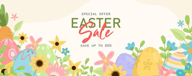 Plantilla de banner horizontal de venta de pascua